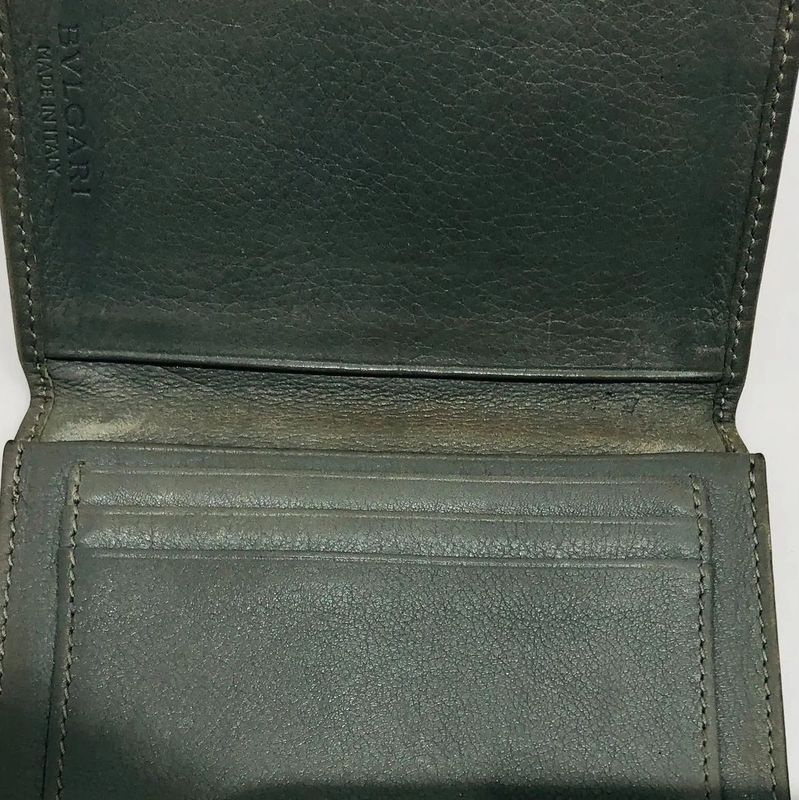 Bvlgari Bvlgari Business Card Holder Olive Leather Men's Preowned 005667