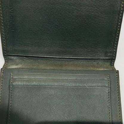 Bvlgari Bvlgari Business Card Holder Olive Leather Men's Preowned 005667