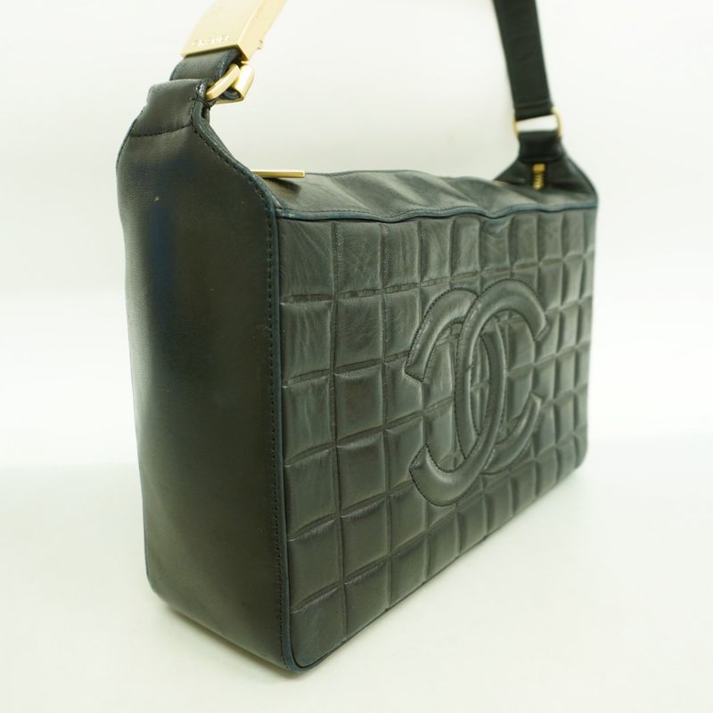 Chanel Shoulder Bag Choco Bar Lambskin Black Chien Pan Gold Hardware Women