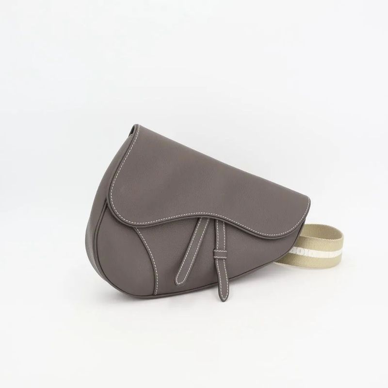 Christian DIOR Saddle Body Bag Leather Dark Navy