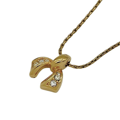 Christian DIOR Necklace Ribbon Rhinestone Gold Plated Gold