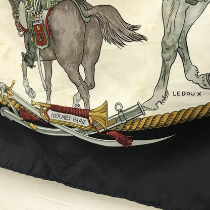 Hermes Carre 90 Marine Et Cavalerie Sea and Cavalry Large Scarf Black Multi All-over Print Silk