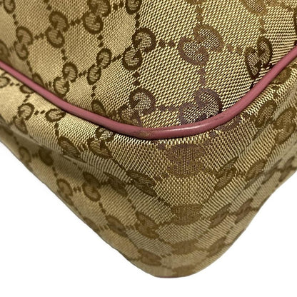 Gucci Tote Bag Sookie GG Pattern 296835 Beige Dark Brown And Pink Leather