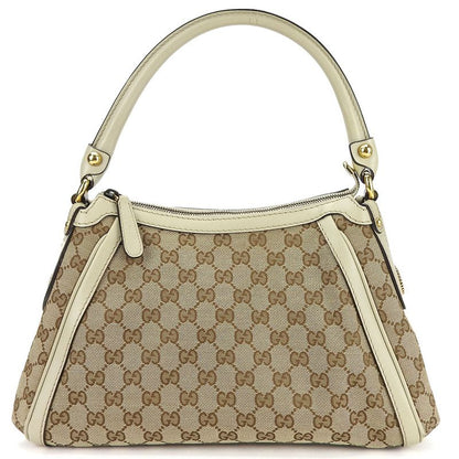Gucci Shoulder Bag 282298 GG Canvas Leather Beige Gold Hardware Casual One