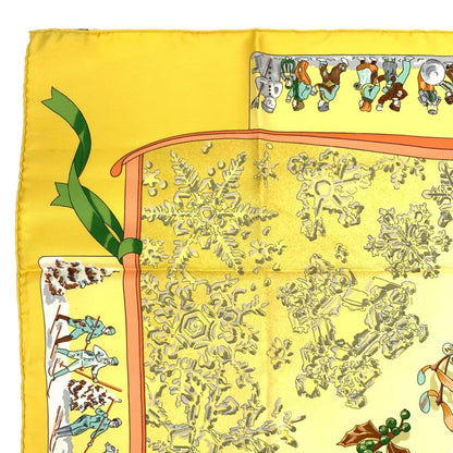 Hermes Carre 90 Neige D'antan Last Year's Snow Yellow Christmas Silk Scarf
