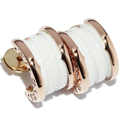 Bulgari Earrings 18K Pink Gold White Ceramic Bzero1 Earrings Hoop Earrings