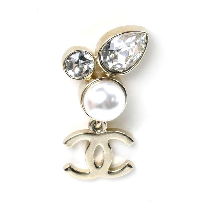 Chanel Metal Faux Pearl Coco Mark Pearl Rhinestone Earrings One Ear Ladies