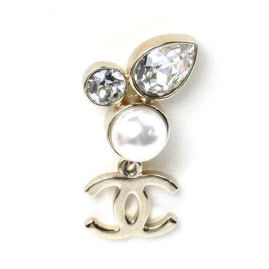 Chanel Metal Faux Pearl Coco Mark Pearl Rhinestone Earrings One Ear Ladies