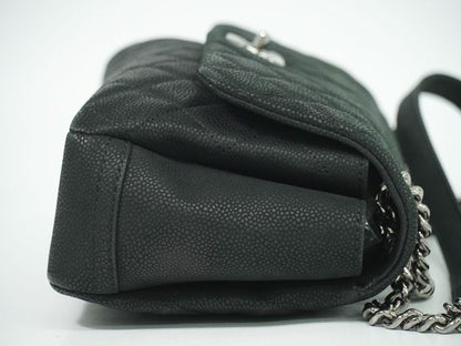 Authentic Chanel Matelasse Coco Mark Chain Shoulder Bag Pochette Soft Caviar