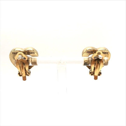 Celine Logo Heart Motif Pearl Earrings Gold