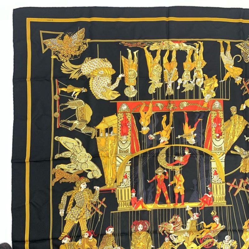 Hermes Scarf Carre 90 LE Temps Des Marionnettes Marionette Hours
