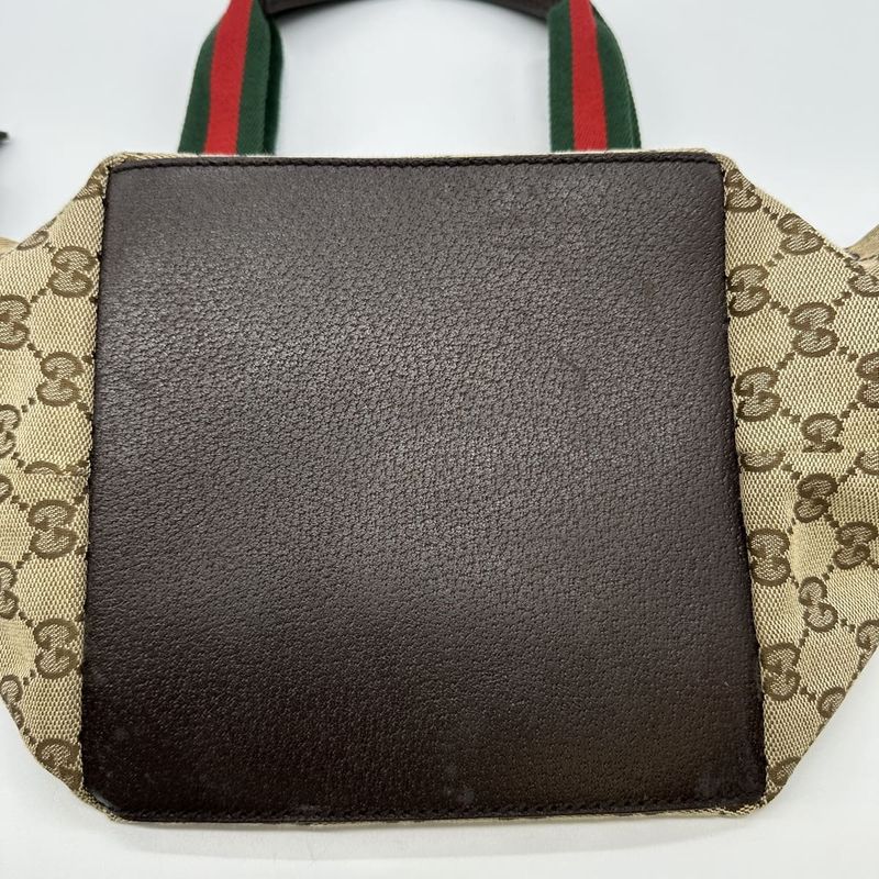Gucci 131128 GG Canvas Sherry Line Handbag Leather Ladies Men Vintage Fashion