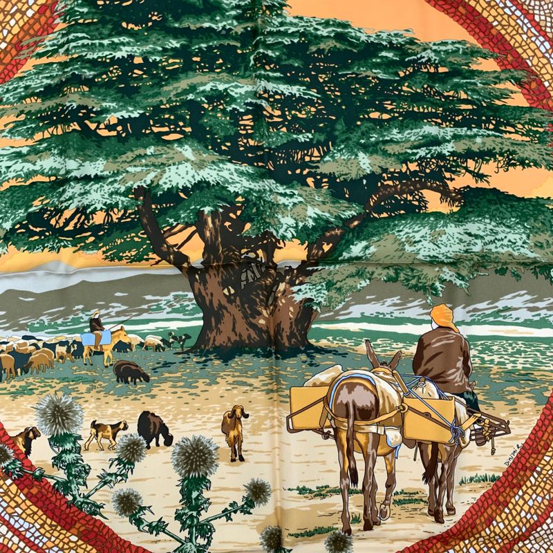 Hermes Carre 90 SOUS LE Cedre Under The Himalayan Cedars Multicolor Silk Scarf