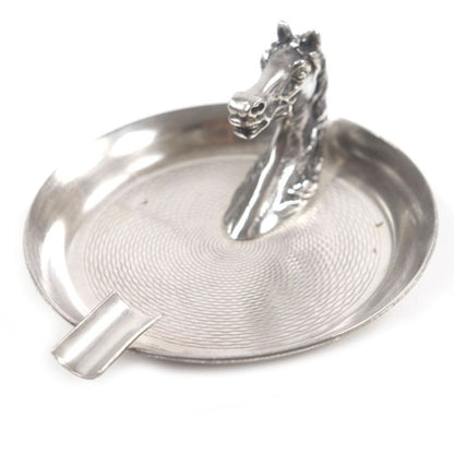 Hermes Vintage Cheval Horse Ashtray Metal Horse Motif Silver Men's