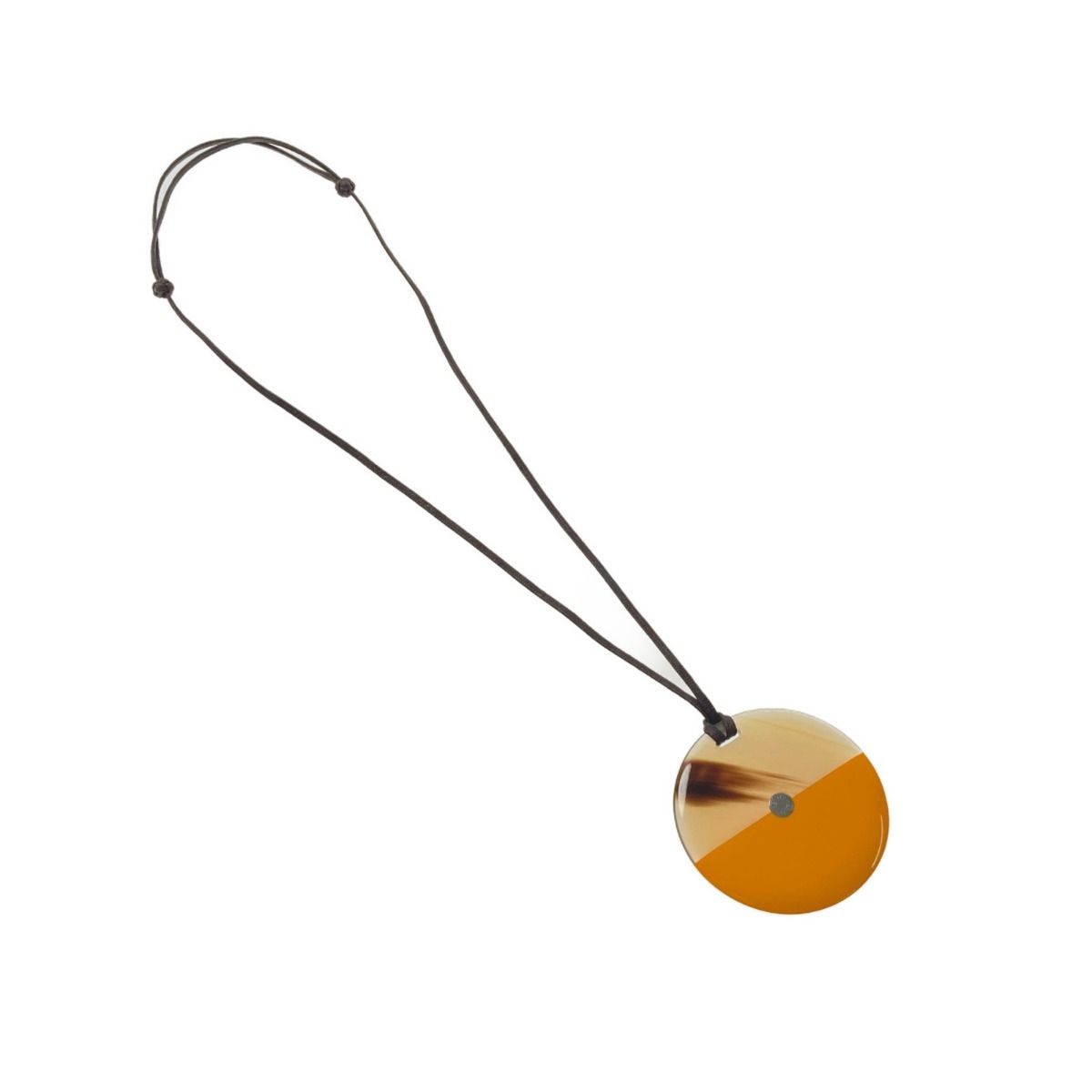 Hermes Minimal Necklace Buffalo Horn Orange Pendant Bicolor with Cloth Bag