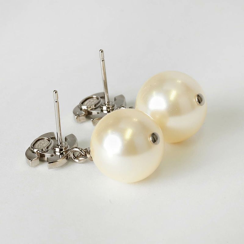 Chanel Earrings Faux Pearl Earrings Silver