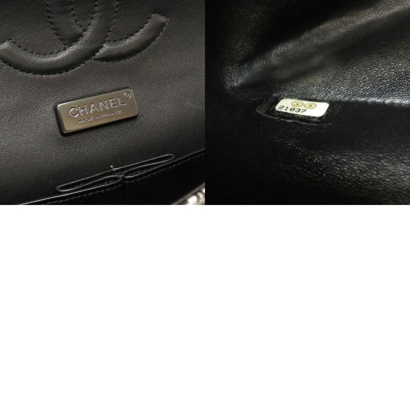 Chanel Matelasse 25 Double Flap 21 Leather Silver Black Chain Shoulder Bag Coco