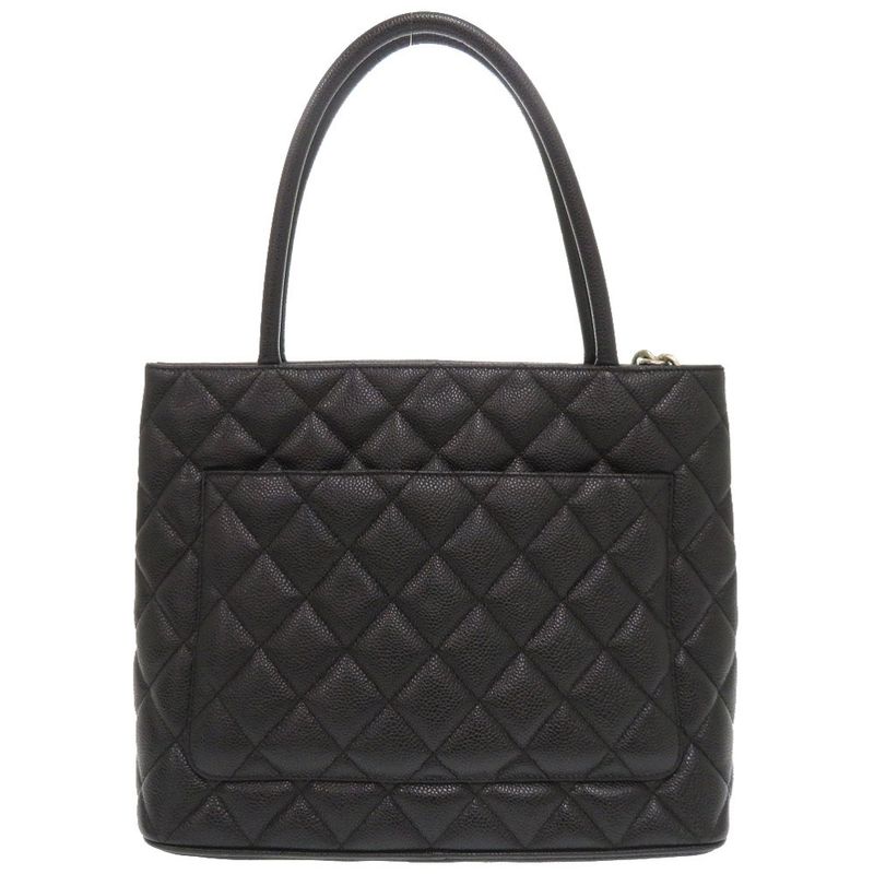 Chanel Reprint Tote Caviar Skin Black Silver Hardware 7th Tote Bag Coco Mark