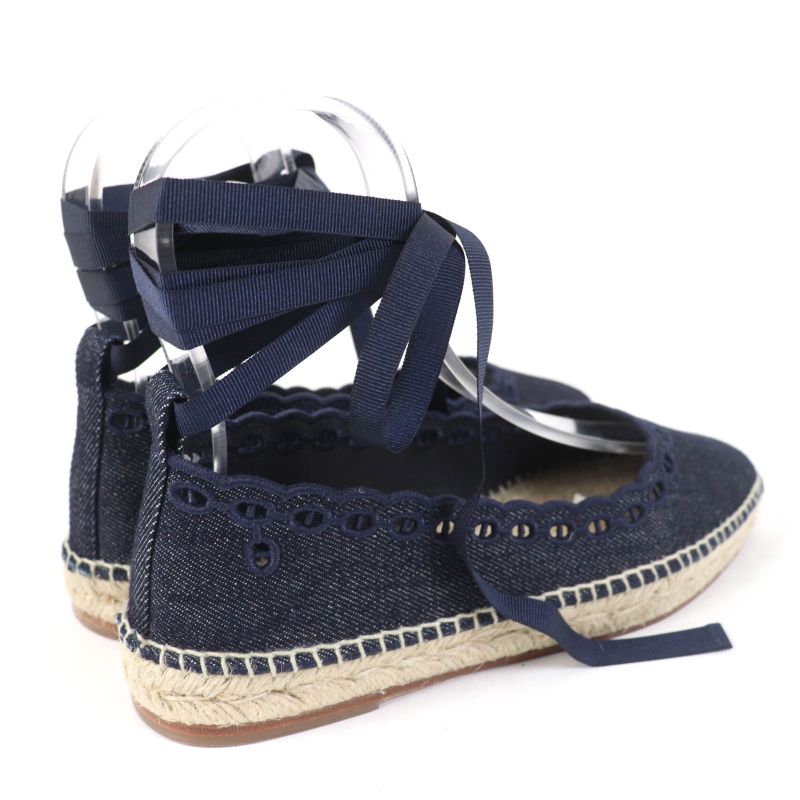 Hermes 231140z Chaine D'ancre Ankle Ribbon Denim Slip-on Indigo 37 With Box And