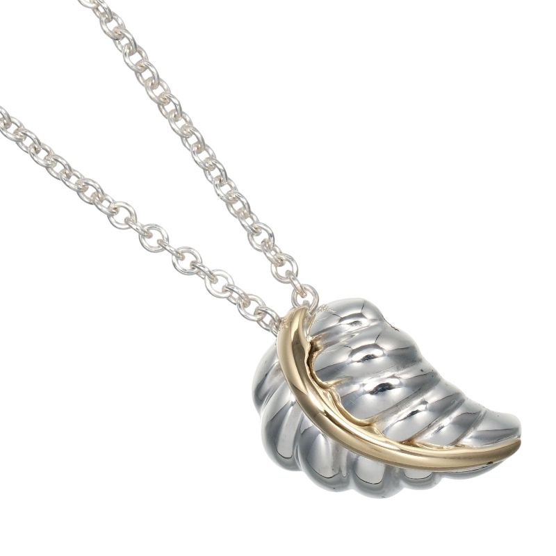 Tiffany & Co Leaf Silver 925 X 18K Yellow Gold Ladies 4.29g Necklace