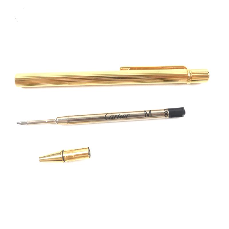 Cartier Must De Cartier Ballpoint Pen With Stripes Engraved Logo Twist Closure