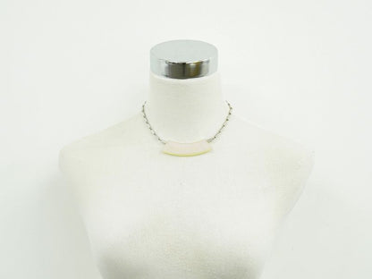 Authentic Chanel Logo Necklace Pendant Plastic Metal Silver Hardware White