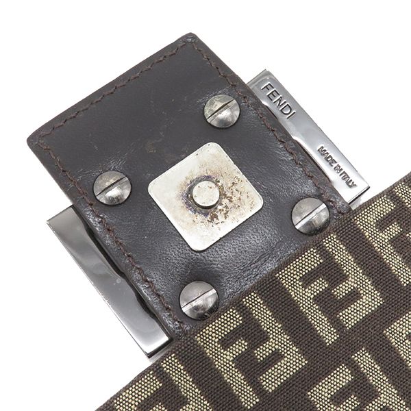 Fendi Shoulder Bag Zucchino Canvas Leather Brown Silver Hardware Brown 8bt075