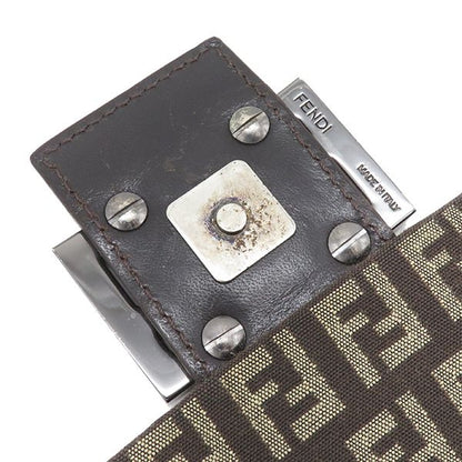 Fendi Shoulder Bag Zucchino Canvas Leather Brown Silver Hardware Brown 8bt075