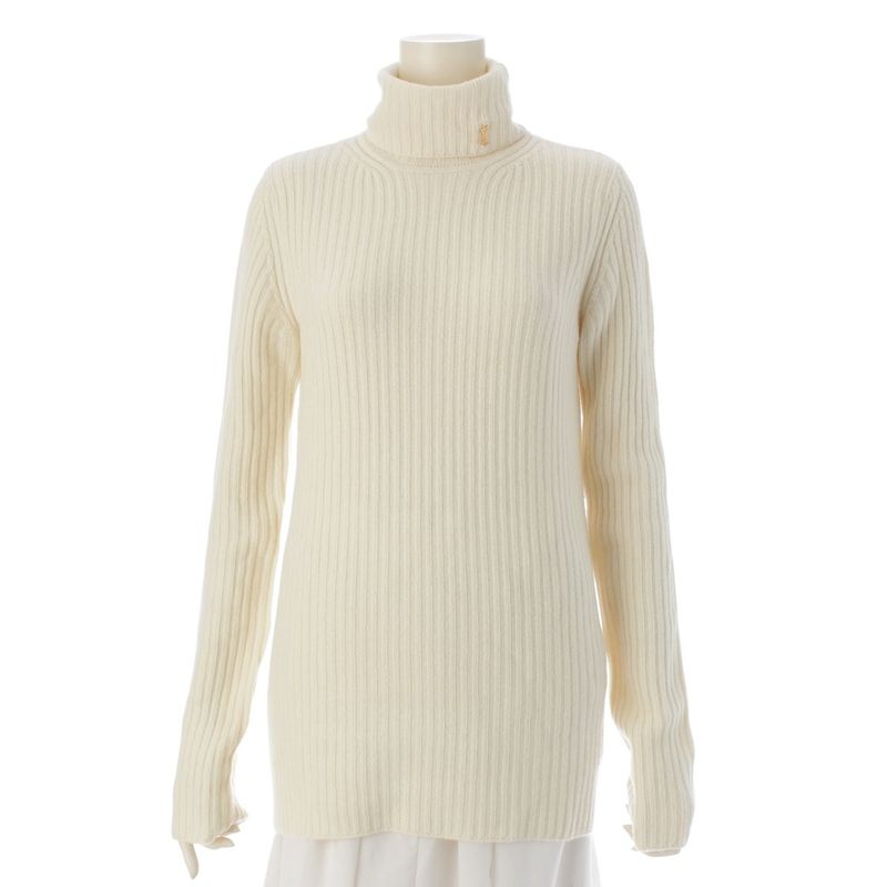 Saint Laurent 2021 Wool Cashmere YSL Logo Turtleneck Knit Sweater 666098 White M