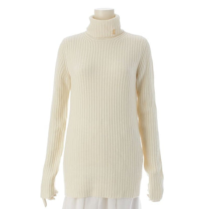 Saint Laurent 2021 Wool Cashmere YSL Logo Turtleneck Knit Sweater 666098 White M