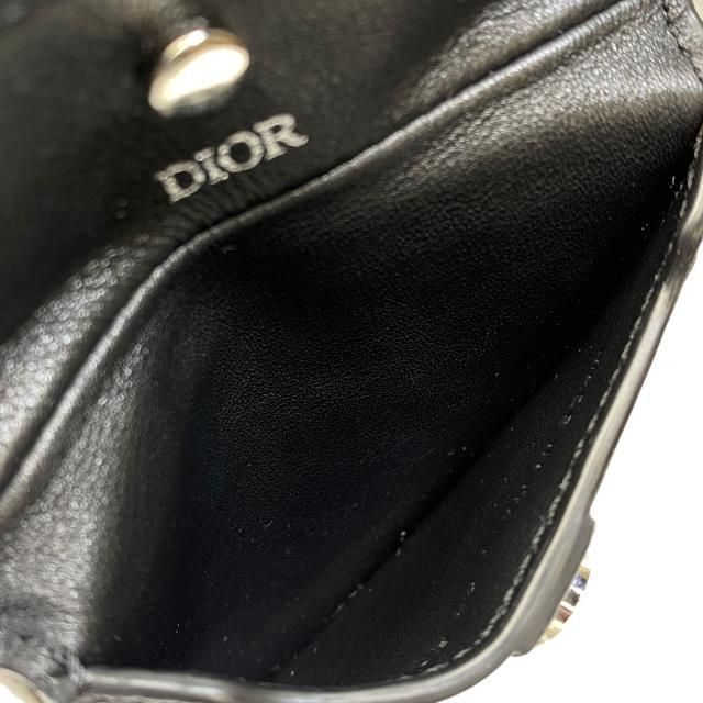 Christian DIOR Saddle Pouch Mini Accessories Coin Case Fold Logo Leather Black