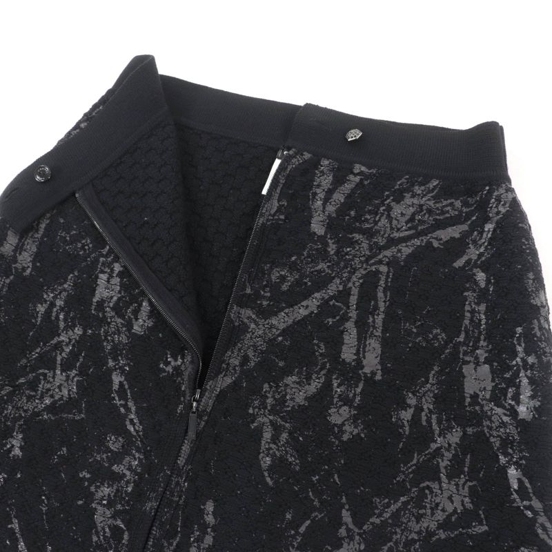 CHANEL P42496k04282 100% Wool Bijoux Coco Mark Button Knit Skirt Black 38 Made