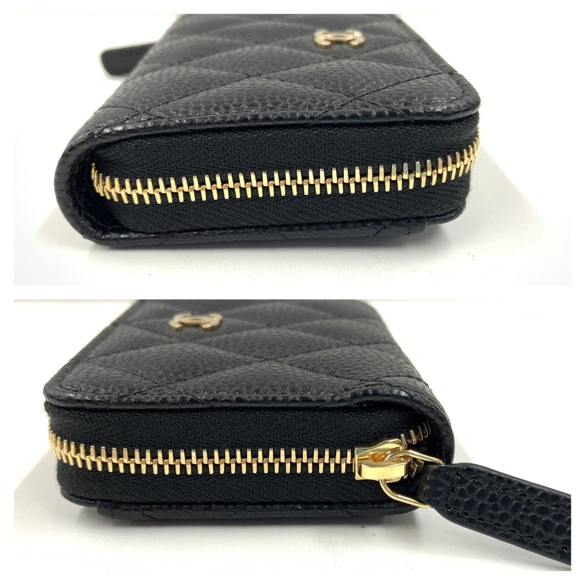 Chanel Matelasse Classic Zip Coin Purse Caviar Skin Coin Case Ap0216 Black