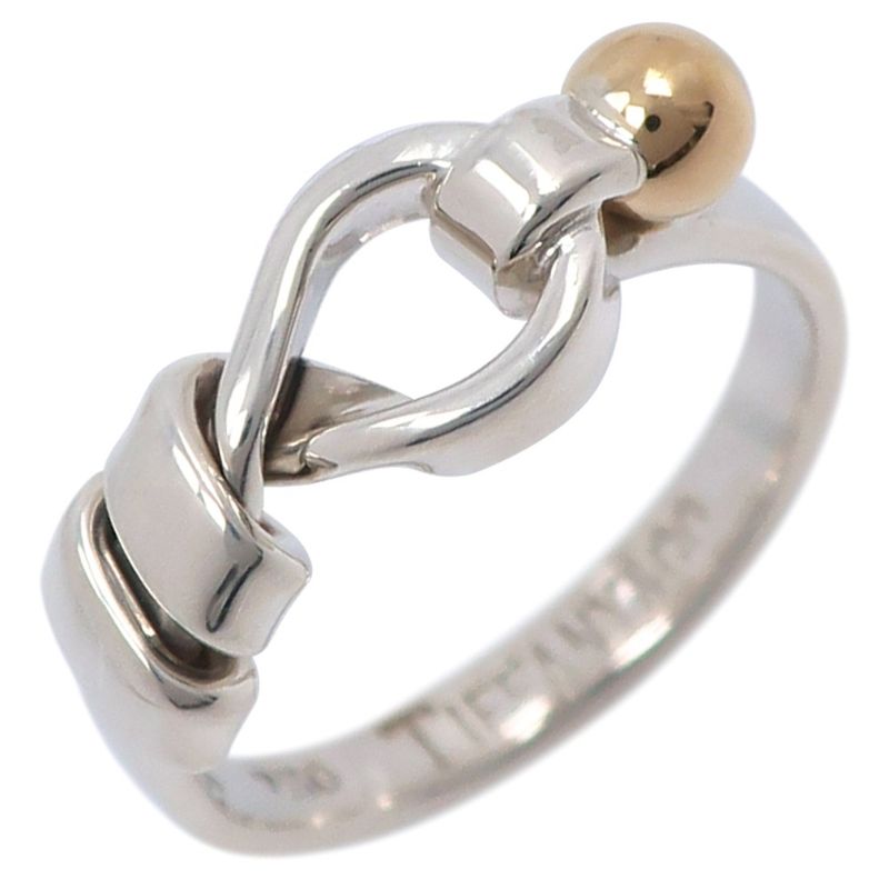 Tiffany & Co Hook And Eye Silver 925 X 18K Yellow Gold Size 8.5 Ladies 2.6g Ring