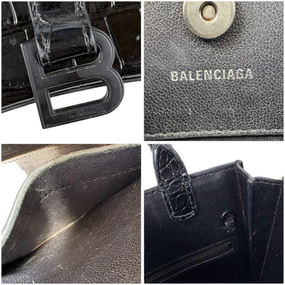 Balenciaga Hourglass Mini Handbag Black Croc Shape Pressed Leather