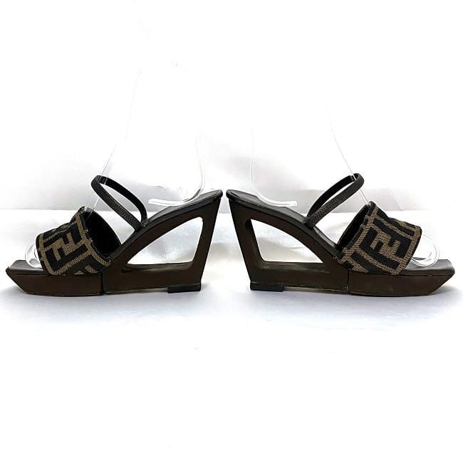 Fendi Sandals Khaki Brown Zucca Heels 22.5cm (8.86in)
