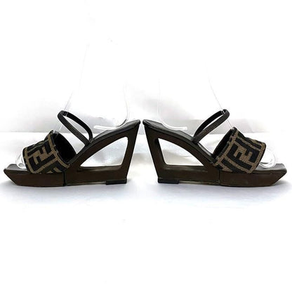 Fendi Sandals Khaki Brown Zucca Heels 22.5cm (8.86in)