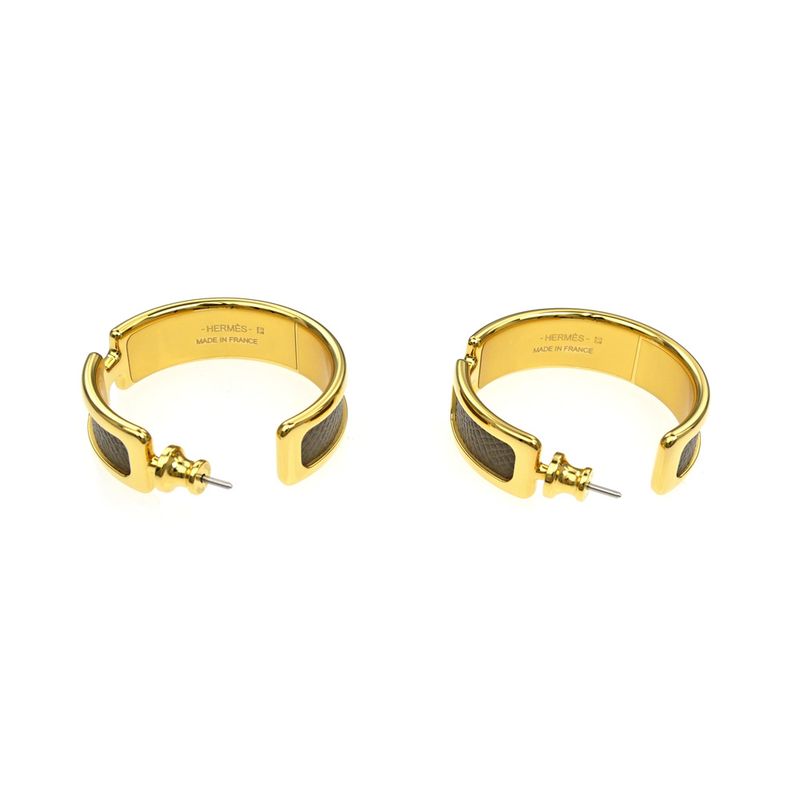 Hermes Earrings Olympe Etoupe Gold Hardware Brown Pair Of Accessories -