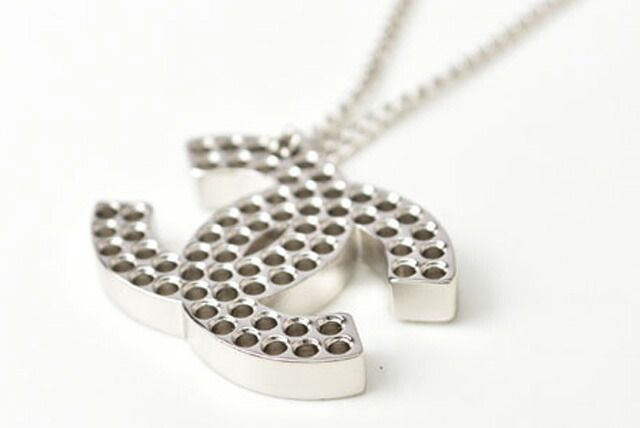 Chanel Necklace Pendant Chanel Coco Mark CC Studded Black Silver