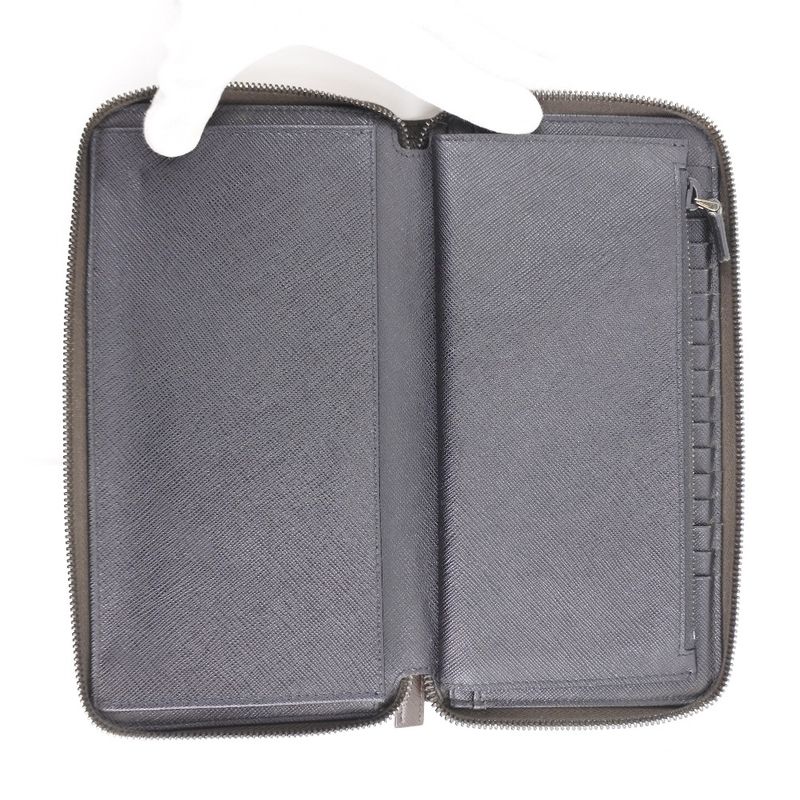 Prada Round Zipper 2ml220 Saffiano Caffe+nero Dark Brown Women's Long Wallet