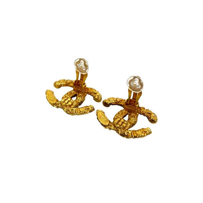 Chanel Vintage Coco Mark Motif Earrings Ear Cuff Accessory 93A