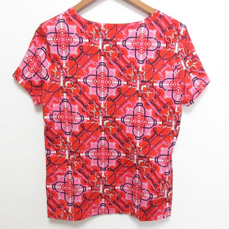 Hermes Geometric Pattern Short Sleeve T-Shirt Red Size 40 Pink Ladies Used