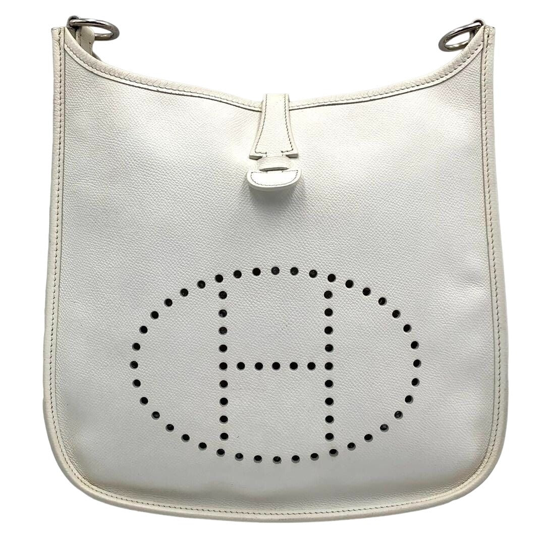 HERMES Evelyne PM Taurillon White Ivory Clemence Leather Shoulder Bag - The Reluxe