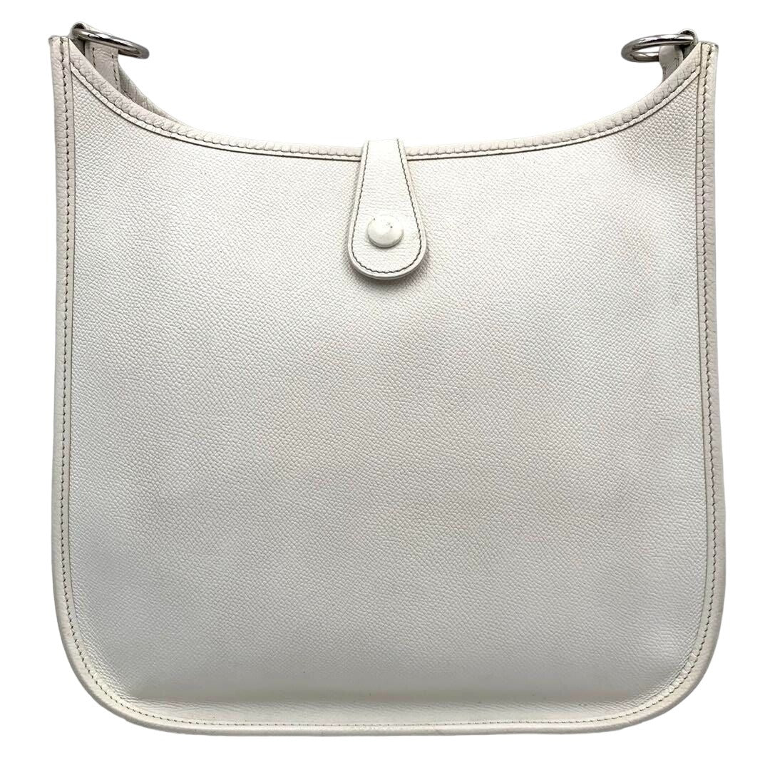 HERMES Evelyne PM Taurillon White Ivory Clemence Leather Shoulder Bag - The Reluxe