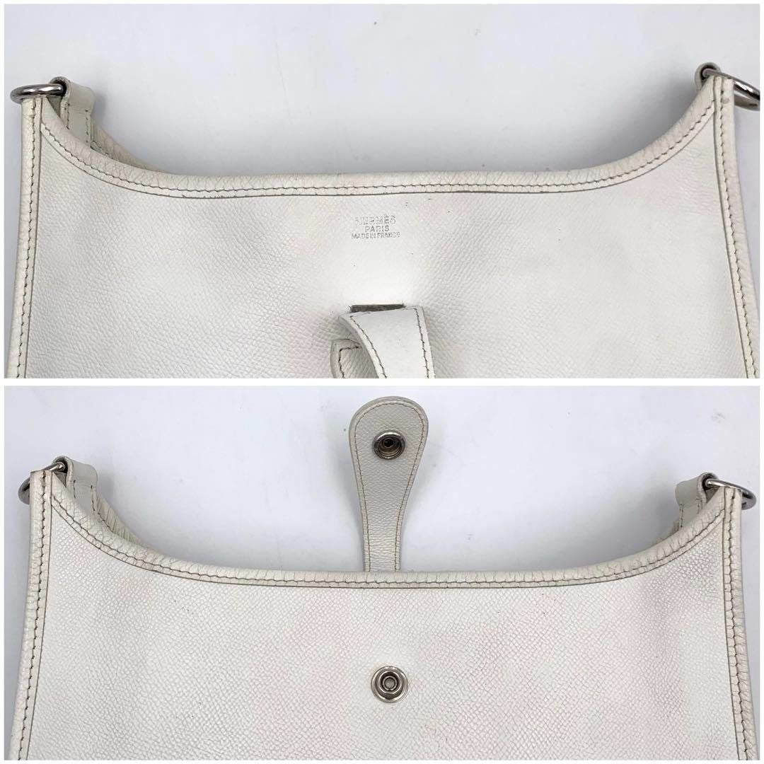 HERMES Evelyne PM Taurillon White Ivory Clemence Leather Shoulder Bag - The Reluxe