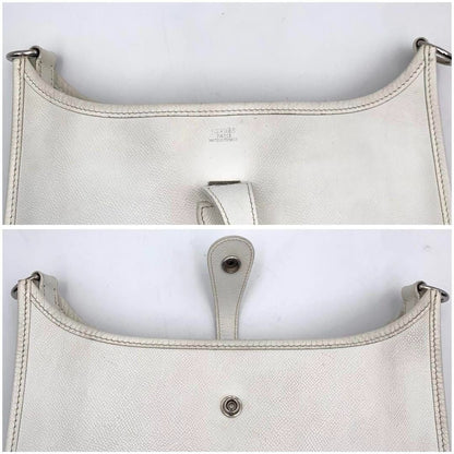 HERMES Evelyne PM Taurillon White Ivory Clemence Leather Shoulder Bag - The Reluxe