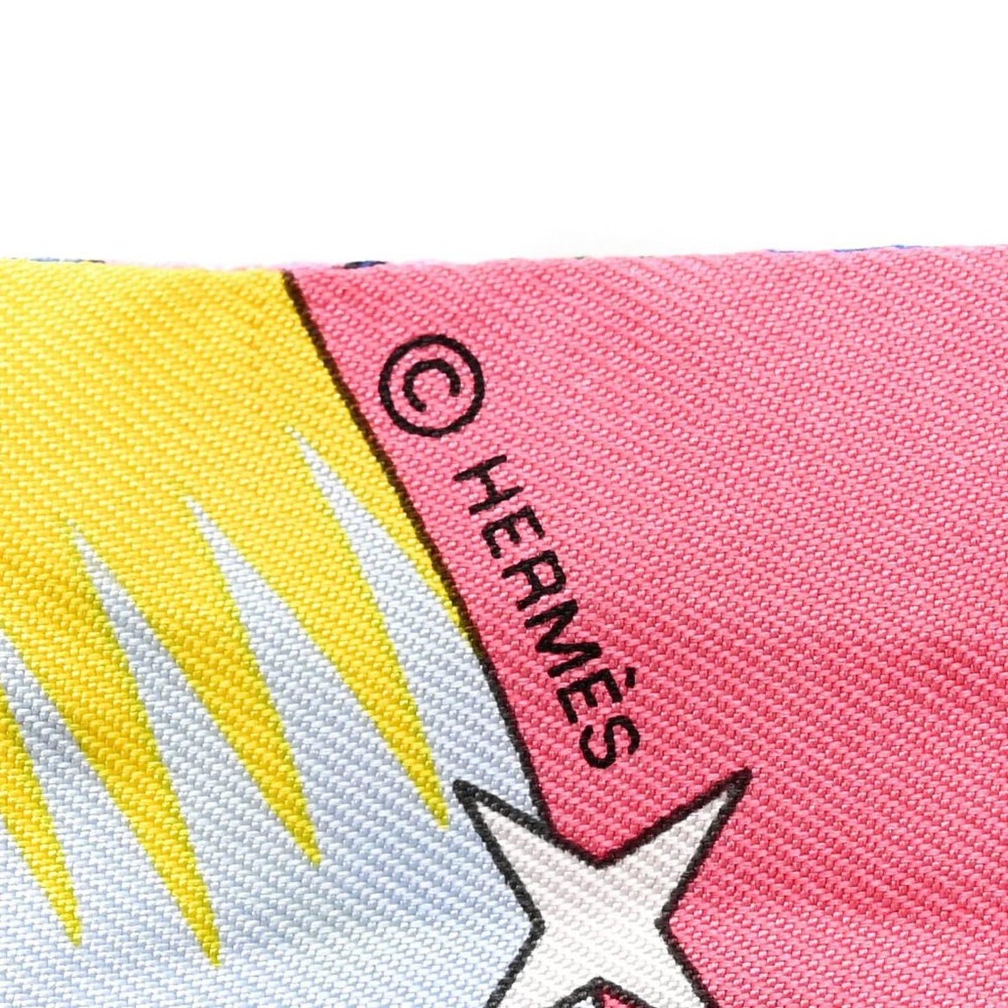 Hermes Twilly Scarf 100% Silk La Source de Pegase Rose Vif Jaune Pink - The Reluxe