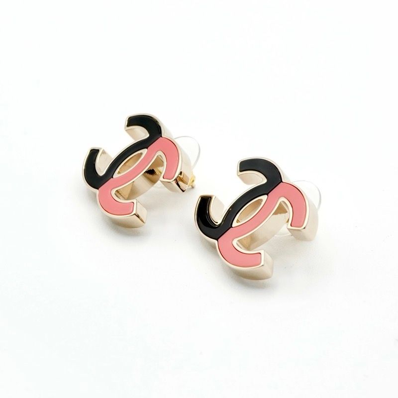 Chanel Earrings Earring Gold Black Pink Coco Mark Bicolor