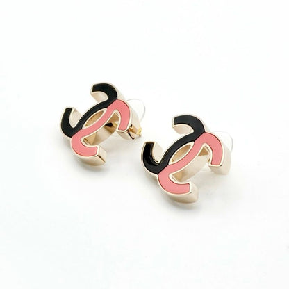 Chanel Earrings Earring Gold Black Pink Coco Mark Bicolor