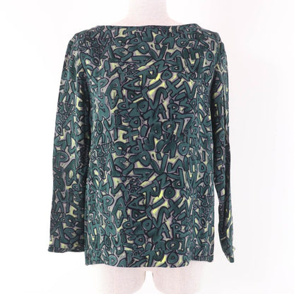 Louis Vuitton Graffiti Logo Long Sleeve Blouse Top Green 36 Made In France
